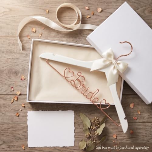 White Wooden Bride Wedding Dress Hanger, Gold Wire Lettering