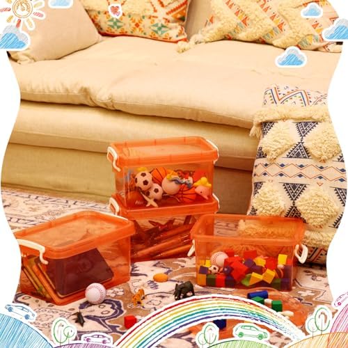 Wenqik 6 Pack Colorful Plastic Storage Bins with Lids, Orange