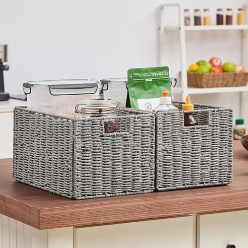 Vagusicc Wicker Storage Basket, Set of 2 Hand-Woven Paper Rope Wicker Basket, Small Storage Baskets for Organizing Toile