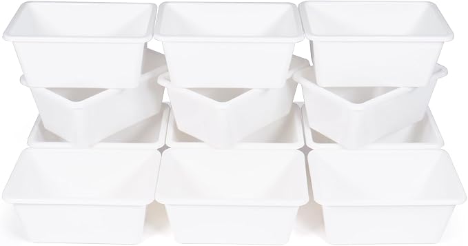 Humble Crew Small Plastic Storage Bins for Kids, Set of 12 Sturdy Toy Organizer Bins for Playroom, Nursery, Classroom & Bedroom Storage, White