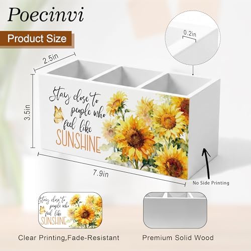 Inspirational Sunflower Pen Holder for Home Office Desk, Stay Close to People Who Feel Like Sunshine Motivational Wooden Box Sign Pencil Holder for Desk Shelf Organizer