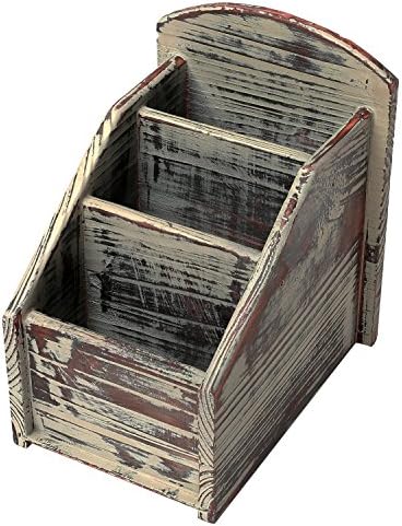 MyGift Torched Wood Remote Control Holder, 3-Compartment Tabletop Organizer