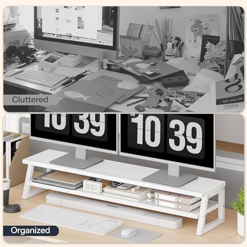 HOOBRO Dual Monitor Stand Riser, 39 Inch Large Computer Monitor Stand for 2 Monitors, Computer Monitor Riser, Desk Shelf