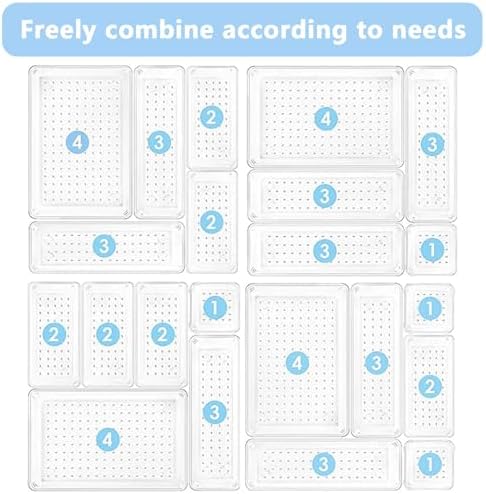 15 PCS Clear Drawer Organizer Set, 4 Sizes Desk Drawer Storage Bins, Divider Trays for Makeup, Vanity, Bathroom, Kitchen, Office