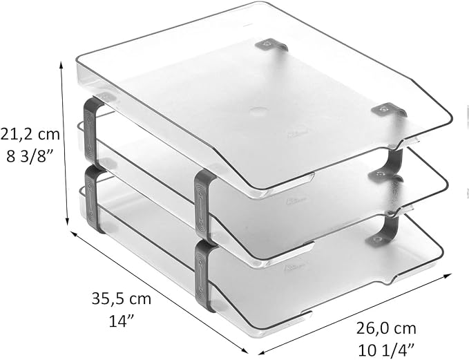Acrimet Traditional 3 Tier Letter Tray, Front Load Design, A4 Letter Size, Desktop Organizer (Plastic) (Clear Crystal Color)
