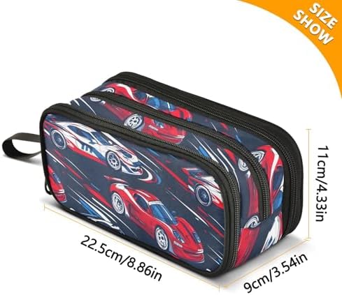 Sports Racing Cars Pencil Case Box Boys Girls Large Pencil Pouch Zipper Compartments Big Capacity Stationery Pen Bag Organizer for Kids Teens Adults School Office