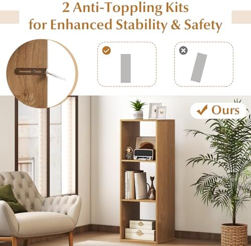 Tangkula 3-Cube Bookcase, 4-Tier Bookshelf with Open Compartments, Freestanding Cube Storage Organizer with Anti-Topplin