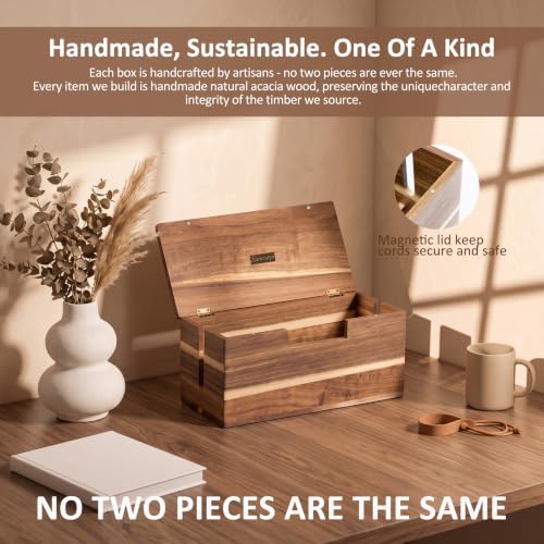 Acacia Wood Cable Management Box - Cord Hider&Organizer for TV Wires