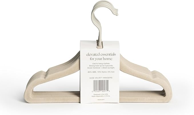 Vayra Home Velvet Hangers – Non-Slip Clothes Hangers for Closet Organization – Neutral Beige, Strong Hold, Matte Hook – Kids (Set of 10)