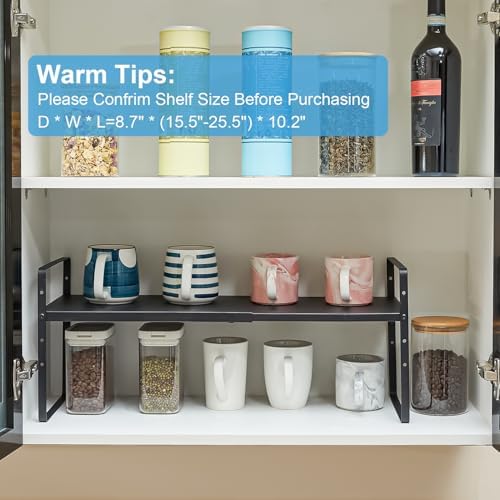 15.5 to 25.5 Inch Kitchen Cabinet Shelf Organizers, Adjustable Kitchen Counter Shelf Organizer, Set of 3 Expandable Coun