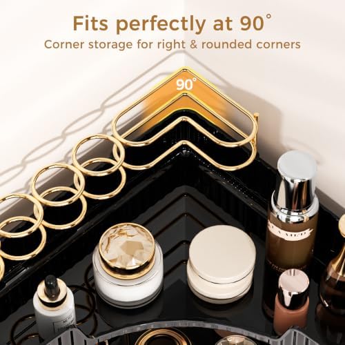 BEFSOP Corner Bathroom Counter Organizer, Upgraded 3-Tier Makeup Organizer Countertop with Makeup Brush Holder, Skincare
