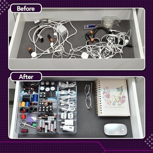 Set of 3 Cable Organizer Box W/Labels - Charger Box, Stackable W/Lids-Cord Organizer Junk Drawer- Cord Storage Box for D