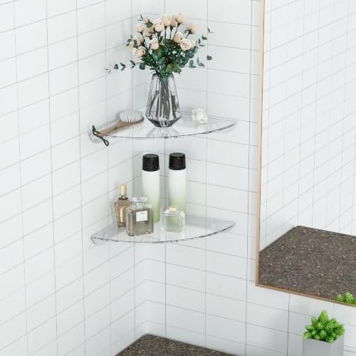 Sezanrpt 9.5x9.5 Inch Acrylic Corner Floating Shelf Set of 2, Clear Corner Wall Shelf for Home Décor, Speakers, Security