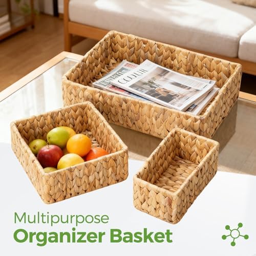 Wicker Storage Baskets Set of 3, Large and Small Wicker Pantry Baskets Set