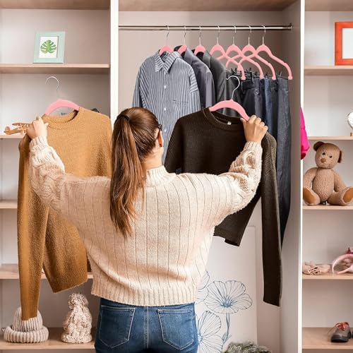 VECELO Premium Velvet Clothes Hangers Suit with Metal Clips (20 Pack)-Non Slip & Space-Saving with 1 Magic Hangers & 2 Tie Rack Excellent for Men and Women