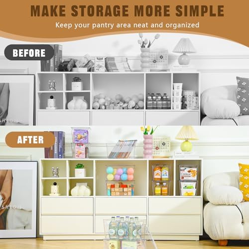 Freebat 12 Pack Clear Storage Bins with Lids, 7 Quart Pantry Organizer Bins