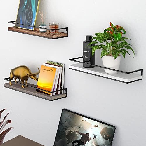 Meangood Floating Shelves Wall Mounted Set of 2, Rustic Wood Wall Storage Shelves for Bedroom,Living Room,Bathroom, Kitc