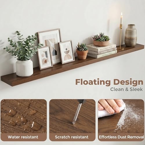 72In Floating Shelves for Wall, 6.5"D Wood Storage Shelves, Walnut Finish