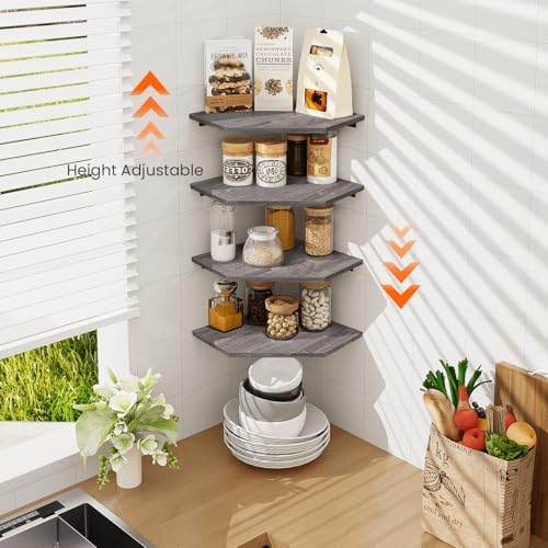 Homode Corner Shelf Wall Mount, Set of 4 Corner Floating Shelves with Cord Hole, Wall Shelf Organizer, Wood Hanging Stor