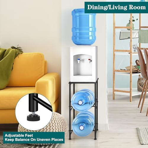 OYEAL Water Bottle Holder 5 Gallon Water Jug Holder with Storage Shelf, 2 Tier Black Water Bottle Rack Stand with 2 Slot