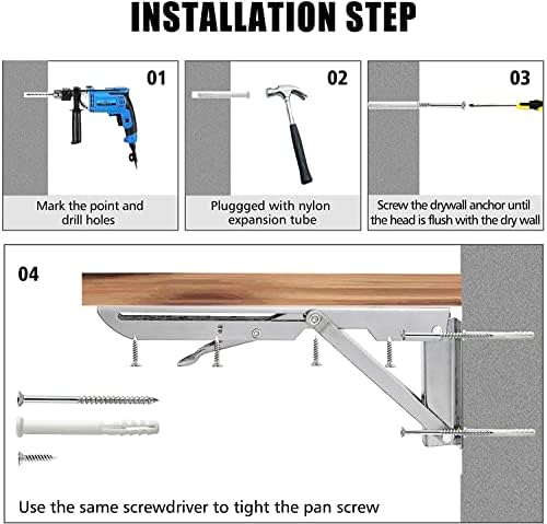 Folding Shelf Brackets Stainless Steel 16 inch 2 Pcs Max Load: 350 lb - Heavy Duty DIY Wall Mounted Collapsible Shelf Br