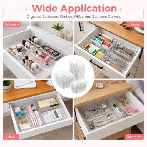 15 Pcs Expandable Drawer Organizer,Adjustable Drawer Organizer,2-Size,Clear