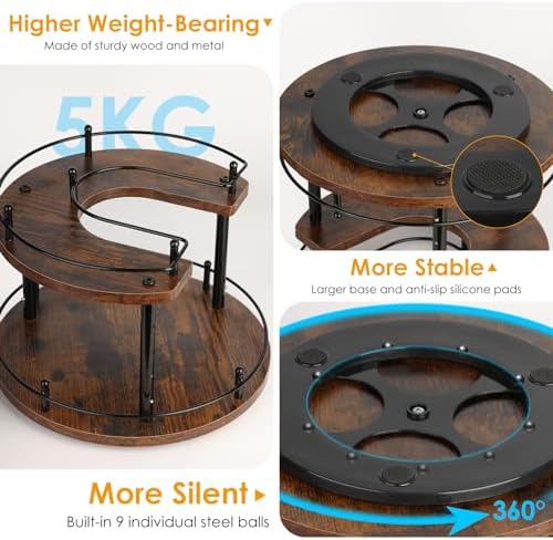 Turntable Lazy Susan Organizer Spice Rack, 2Tier Wooden Spinning Revolving Organizer Height Adjustable,12'' Seasoning Ro