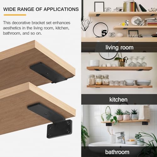 HITOMEN Heavy Duty Floating Shelf Brackets, 4-Inch (1/5'' Thick) Hidden Shelves Hardware, Iron L Brackets, Rustic Indust