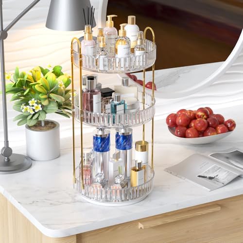 GTI 360°Rotating Makeup Organizer, 3 Tier Large Capacity Perfume Cosmetics Skincare Vanity Organizers,Bathroom Counter O