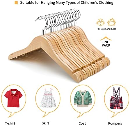 Nature Smile Juniors Preteen Older Children Wooden Coat Hangers 14 Inches Wood Dress Shirt Jacket Hangers with Anti-Rust