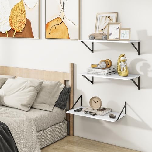 Heimlove 24W x 12D Deep Floating Shelves Set of 3 White
