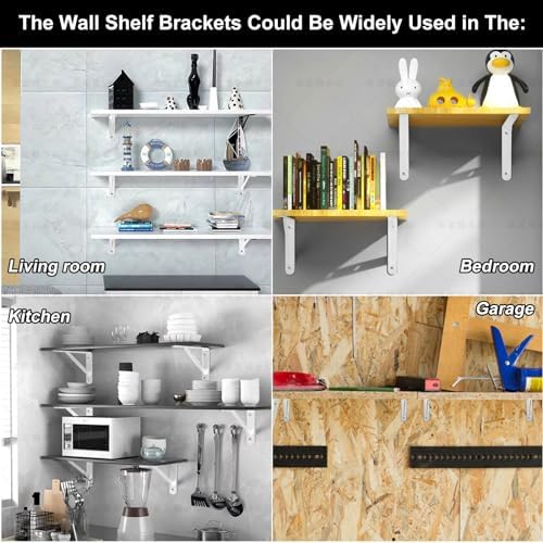 Heavy Duty Shelf Brackets Wall Mount Steel Bracket Wall Brackets for Shelves (White, 12 x 8 Inch-3 Pairs)
