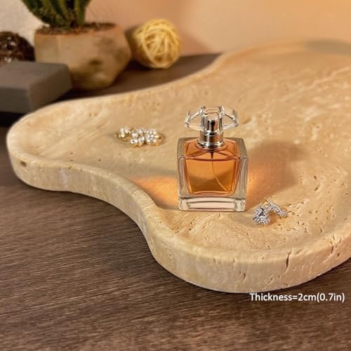 Natural Travertine Vanity Tray, Cloud Shape Decorative Organizer, 13.7x9 inches, Beige Stone Tray for Bathroom Counter,