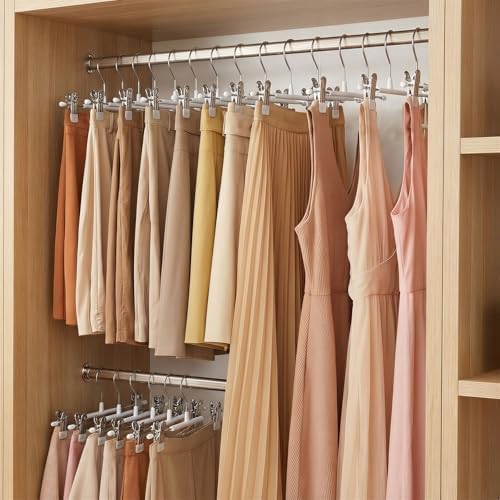 POZEAN Pants Hangers with Clips for Women 50 Pack, 12Inch Adjustable Heavy Duty Skirt Hangers, Space Saving Non-Slip Shorts Jeans Trousers Clothes Hangers, White