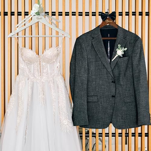 Groom Bride Hanger for Wedding Dress or Suit - 2 Pack Wedding Hangers Gifts Accessories - Bridal Hanger with Bow Tie & E