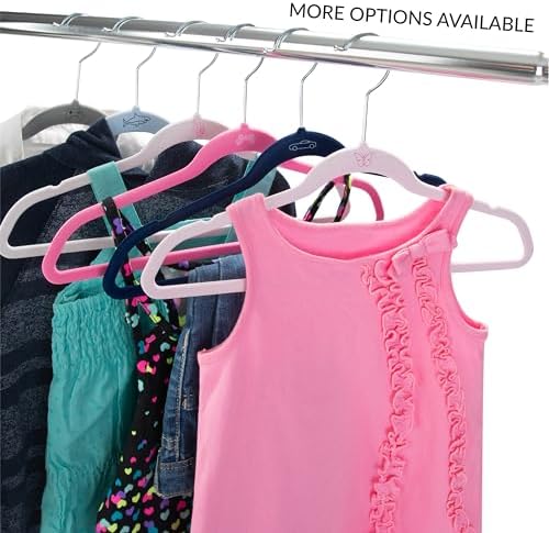 Simplify 25 Pack Kids Velvet Hangers | Slim | Non-Slip Design | Space Saving | Childrens Clothes | Shirts | Pants | Dresses | Baby Nursery | Closet Storage & Organization | White
