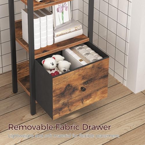 MAHANCRIS Bookshelf, 5-Tier Bookcase with Drawer, Small Book Shelf for Small Space, Storage Shelf Organizer, for Living