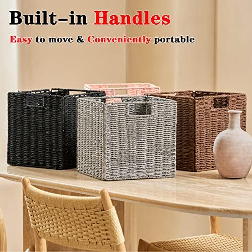 Vagusicc Wicker Basket, Set of 2 Hand-Woven Wicker Storage Basket, Foldable 11 inch Cube Storage Bins, Storage Baskets f