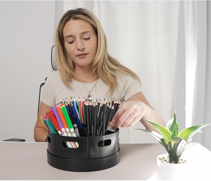 Black Rotating Desk Organizer Lazy Susan Caddies for Home School Office Supplies, Pens, Markers and Art Supplies for Classroom