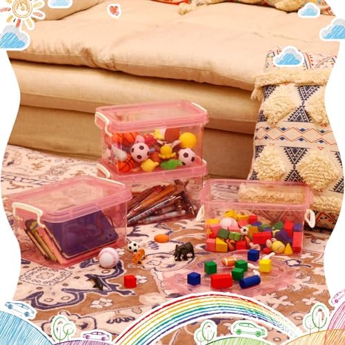 Wenqik 6 Pack Colorful Plastic Storage Bins with Lids, Pink