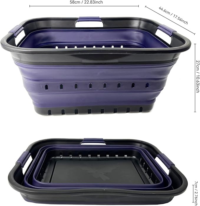 SAMMART 42 (11 Gallons) Collapsible Plastic Laundry Basket, Foldable Pop Up Storage Container/Organizer, Space Saving Hamper, Portable Bin for Dorm Room Bathroom (1, Black/Dark Purple)