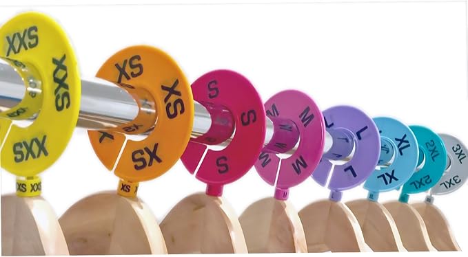 Set of Colored Clothing Round Rack Size Dividers (XXS - 3XL) Various Quantities Available (32)