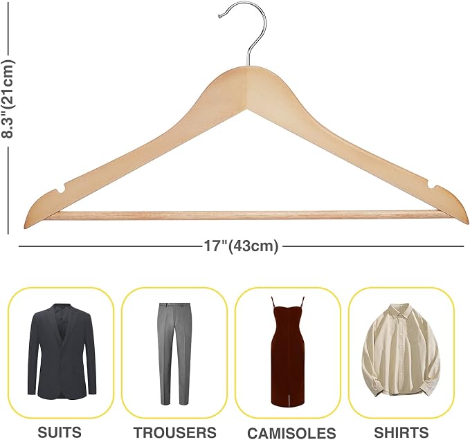 Wooden Hangers 30 Pack Clothes Hanger for Daily Used,Coat Hangers for Closet,Heavy Duty Wood Hanger for Suit, Shirts, Jackets, Dress, Pant (Light Natural)