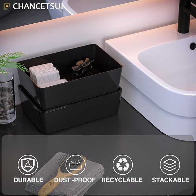 CHANCETSUI Storage Bins with Lids Plastic Containers: Multipurpose Stackable Storage Container Bins with Lid for Home and Office Organization, Small Storage Bin, 2 Pcs 7x10 Black