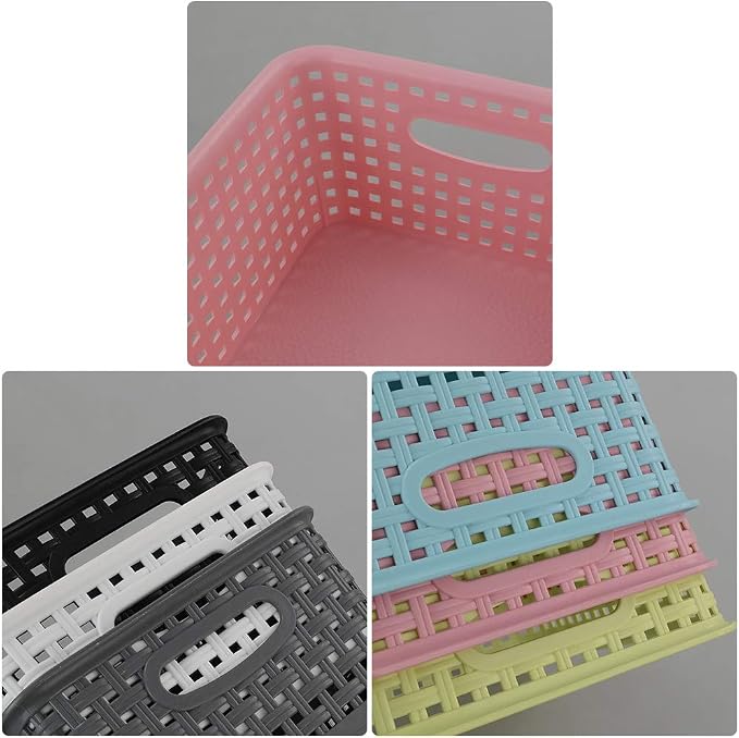 Multi-Colored Plastic Storage Baskets, Office Drawer Organizer Baskets, 6 Packs, F