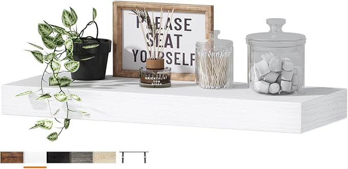 QEEIG Floating Shelf for Wall Bathroom Shelves Bedroom Kitchen Living Room Farmhouse Small Book Shelf 16 inch Set of 1, White (015-W1)
