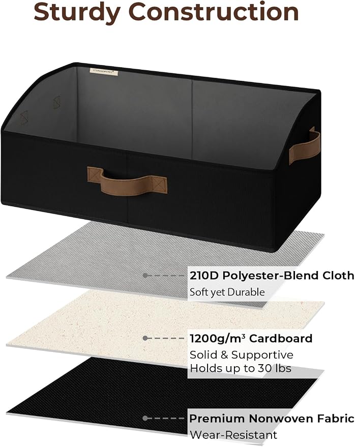StorageWorks Closet Storage Bins, Trapezoid Black Closet Organizer, Closet Shelves Organizer, Foldable Organizing Baskets, Large, Black, 3-Pack