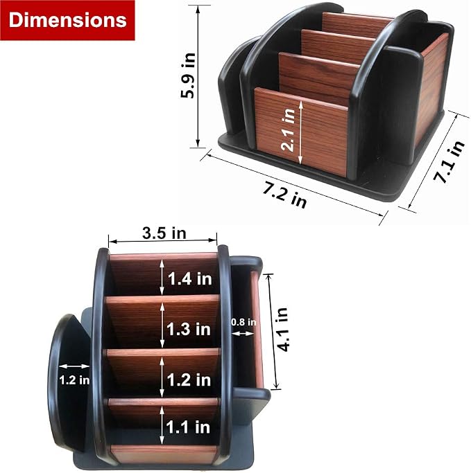 Revolving Remote control caddy,Wooden pen holder for desk office supplies stationery storage, Multi function home & office desktop organizer YCL875R