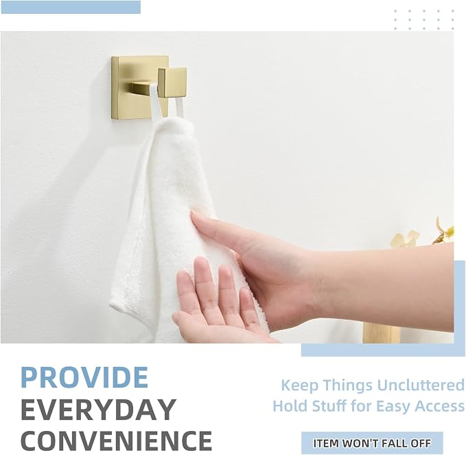 Angle Simple Bathroom Towel Hook Brushed Gold, SUS304 Stainless Steel Hand Towel Holder, Robe Hat Coat Hook for Wall Mount