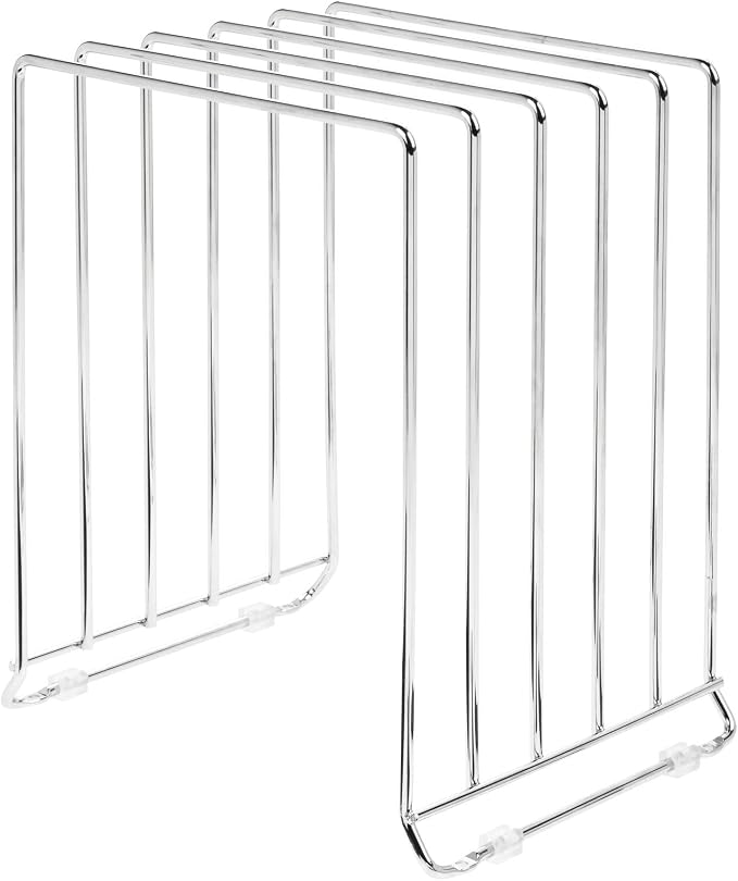 mDesign 5 Slot Pot and Pan Rack — Metal Wire Rack for Cabinets, Pantries or Kitchen Surfaces — Freestanding Pan Stand for Pans, Pots, Lids and Crockery – Silver
